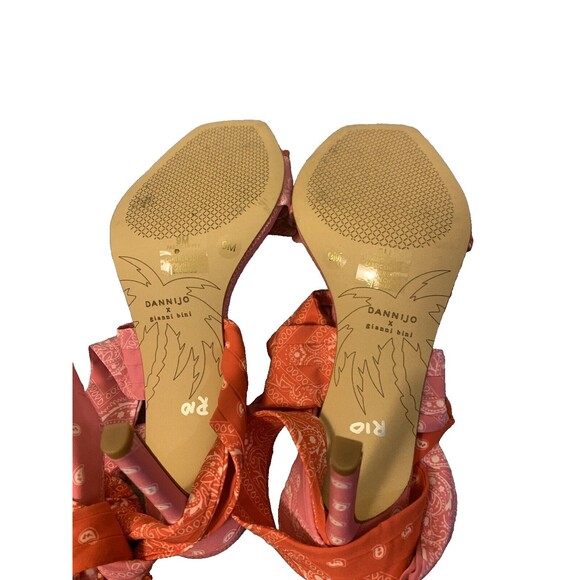 Sz 9 | Gianni Bini x DANNIJO Bandana Colorblock Print Ankle Wrap Heel Barbie - Picture 8 of 10